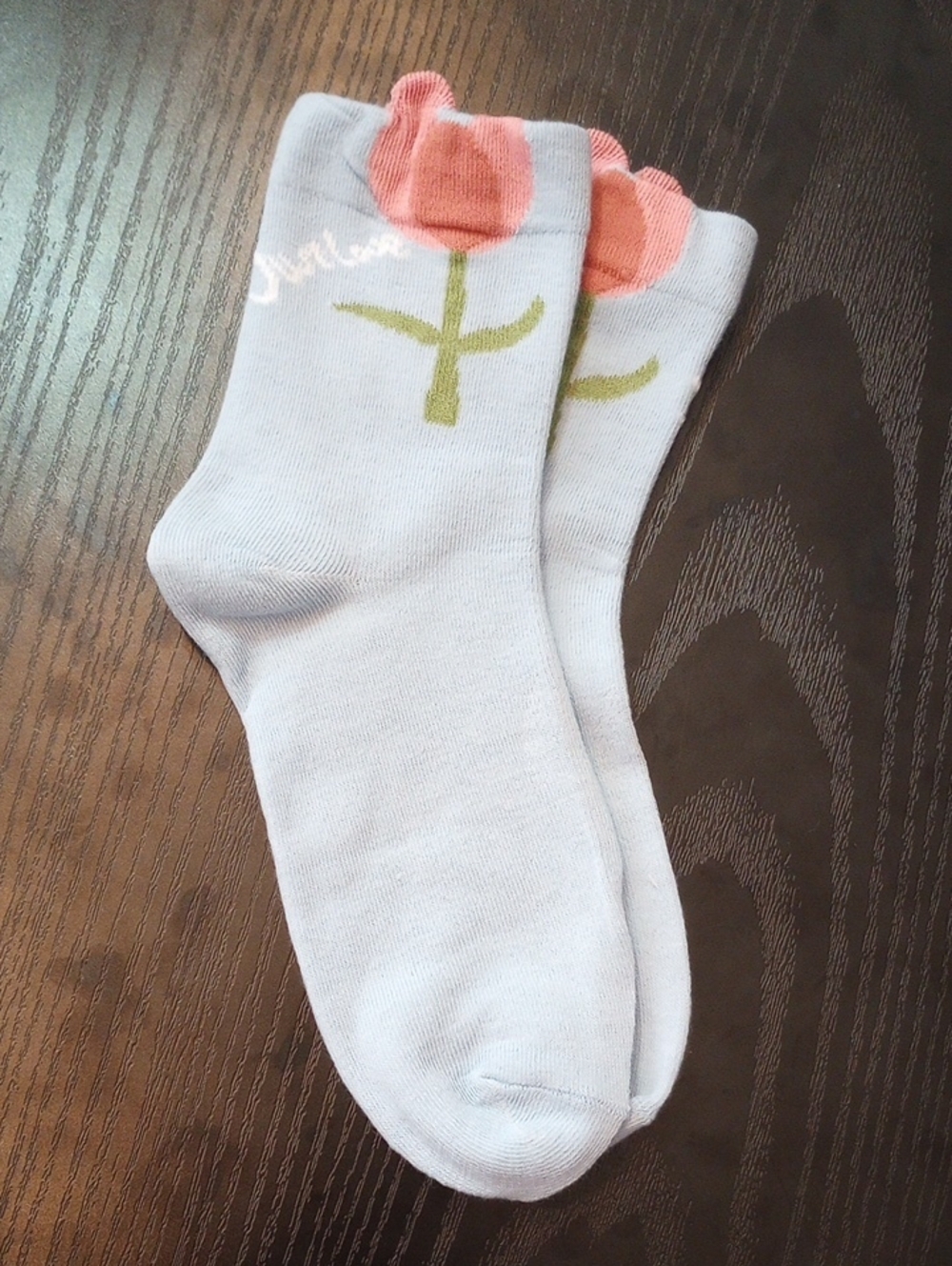 Blue Pink Floral 90% Cotton Novelty Crew Ankle Socks Cottagecore